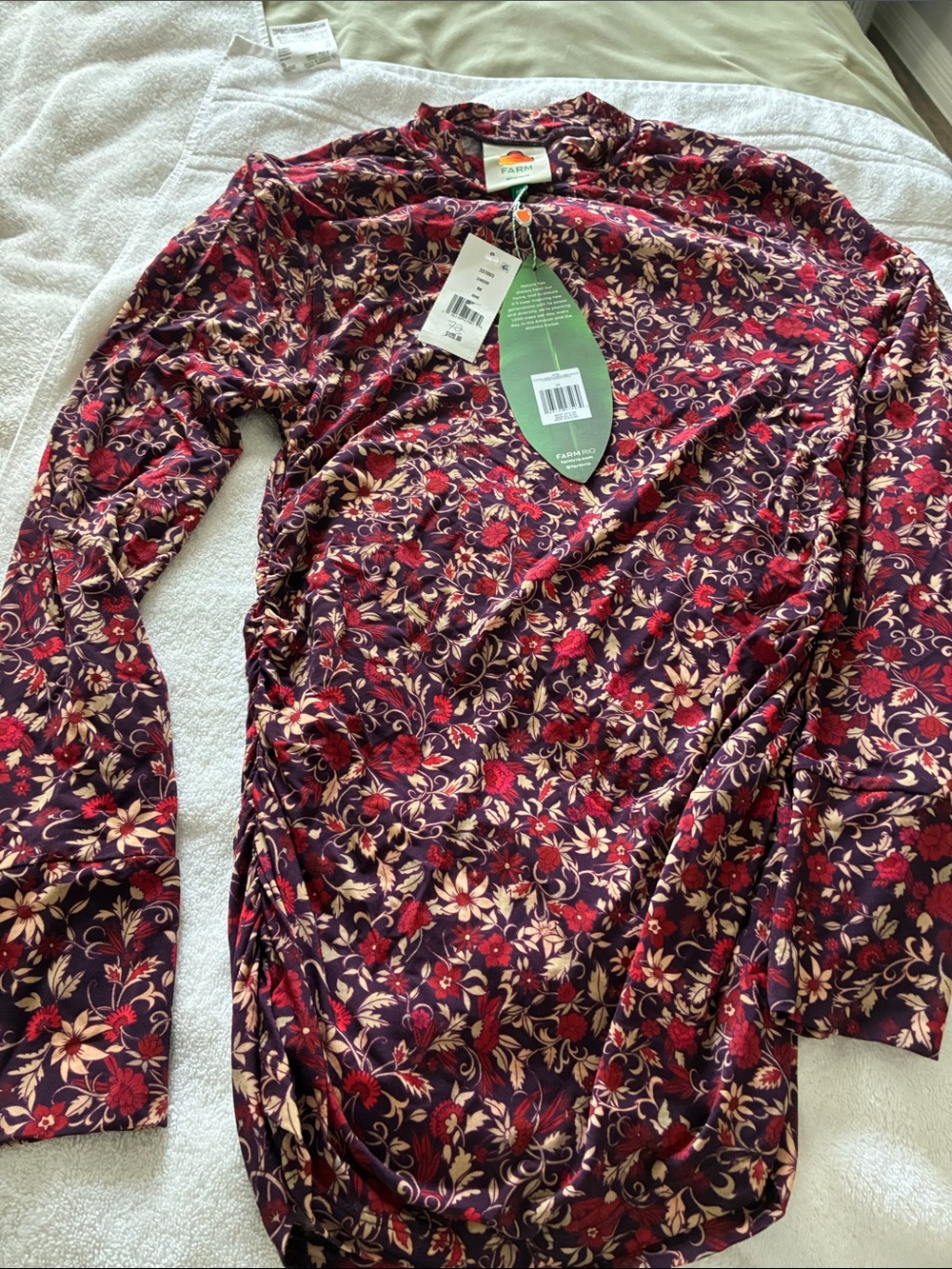 Farm rio Women's Long-Sleeve Floral Ruched Top - Burgundy